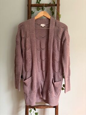 Mauve Pink Open-Front Knit Cardigan